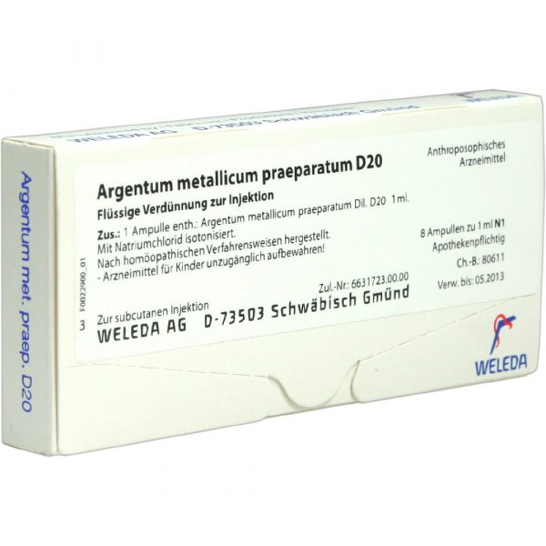 Argentum Metallicum Praeparatum D20 confezione da 8x1 ml fiale