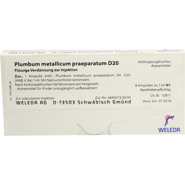 Plumbum Metallicum Praep. D20  8X1 ml fiale