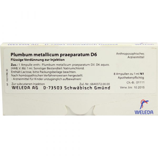 Plumbum Metallicum Praep. D6 8X1 ml fiale