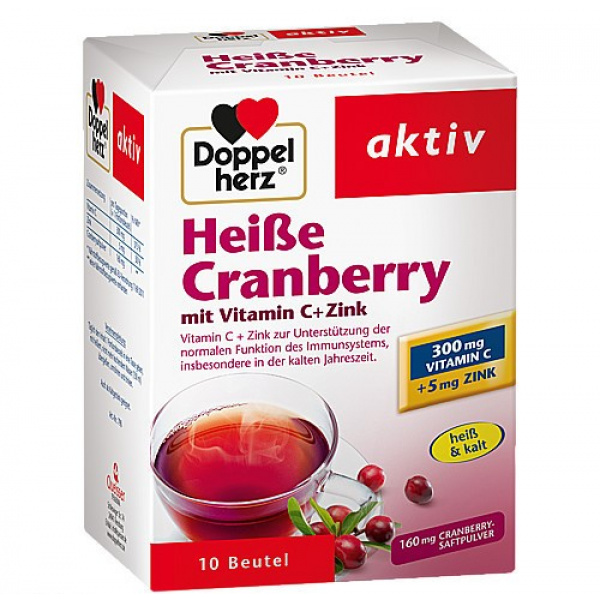 DoppelHerz preparato per bevanda calda al mirtillo rosso - Vitamina C + zinco - 10pz