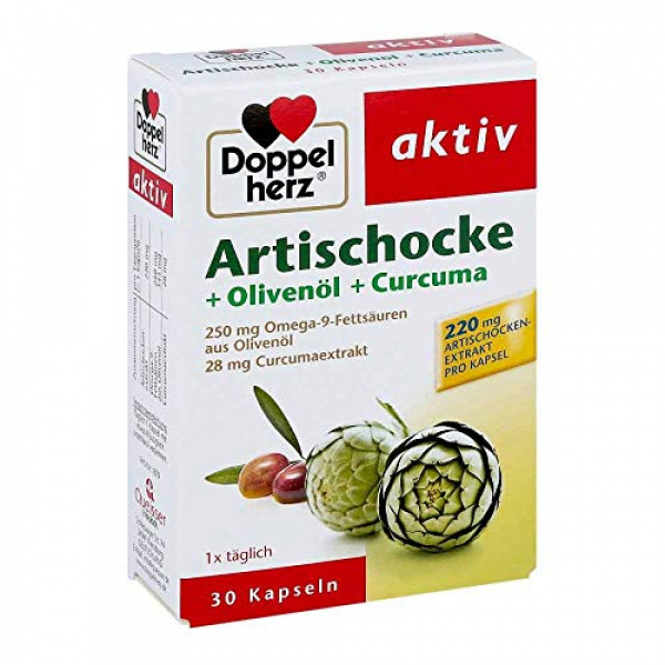 Doppelherz Artischocke + Olivenöl + Curcuma  30 stk (Doppelherz Carciofo  + olio d'oliva + curcuma  30 pz)