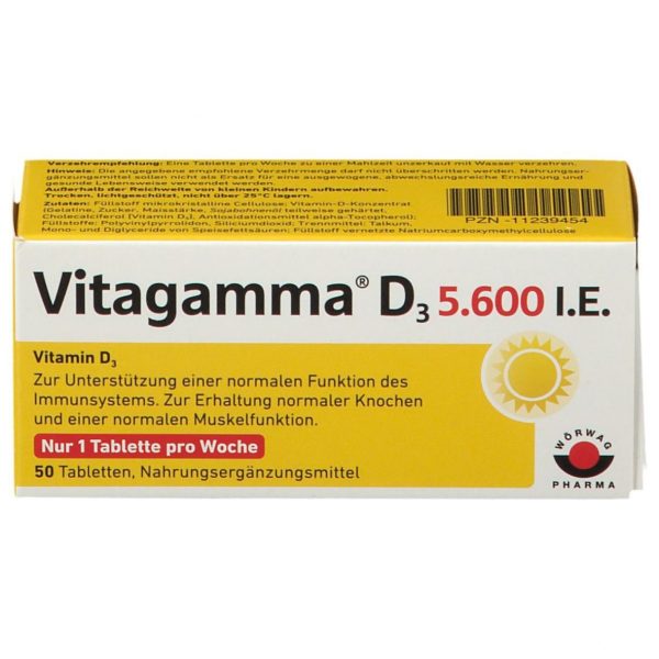 Vitagamma D3 5.600 I.E.Vitamin D3 NEM 50 stk  (Vitagamma D3 5.600 UI Vitamina D3 NEM  50 pz)