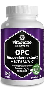 Estratto di semi d'uva OPC ad alto dosaggio + vitamina C 180 capsule